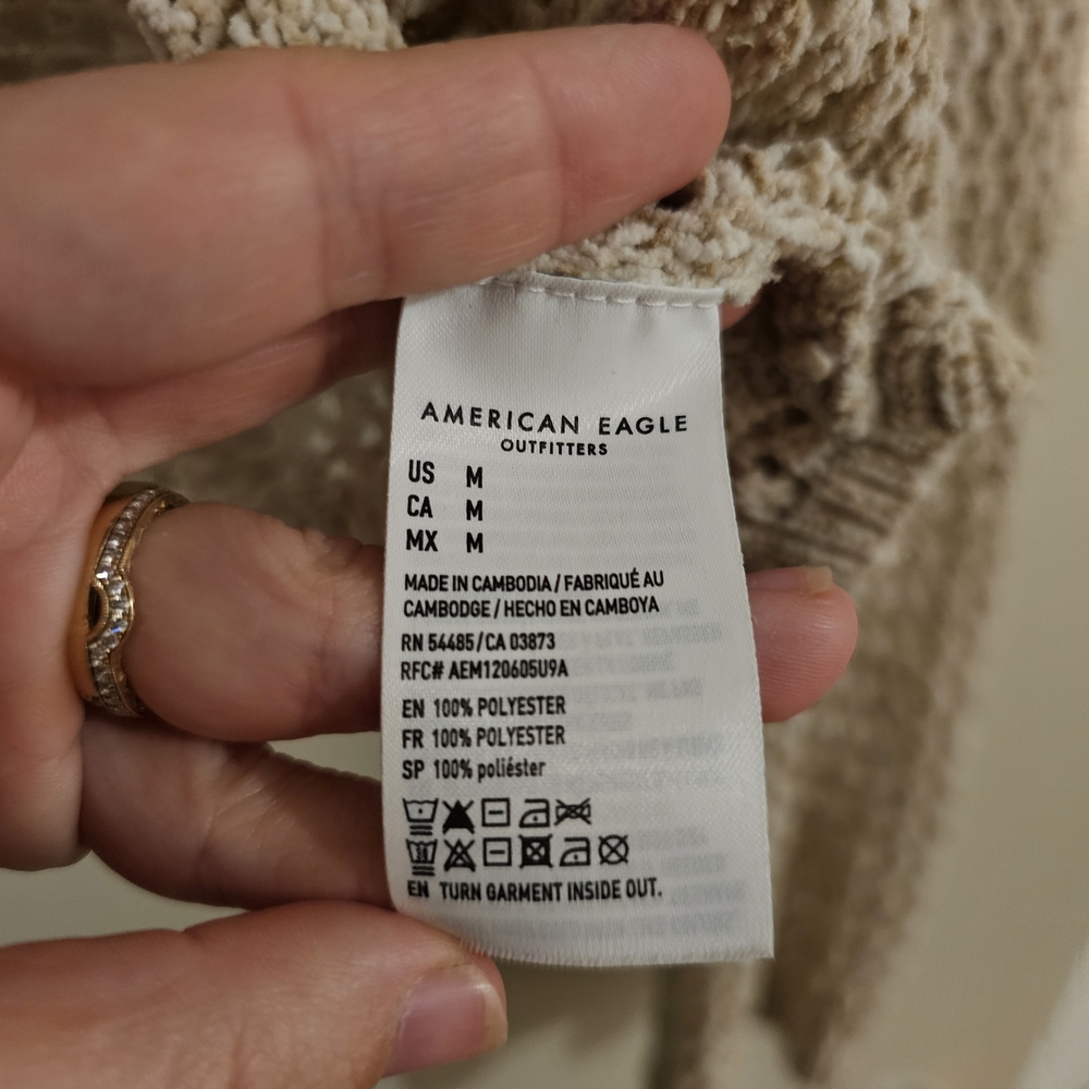 American Eagle Outfitters Cream Open-Knit Cardigan - Picture 3 of 4